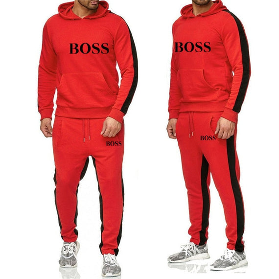 New 2019 running suit men's hoodies casual brand sportswear suit fitness workout hooded jacket + track pants